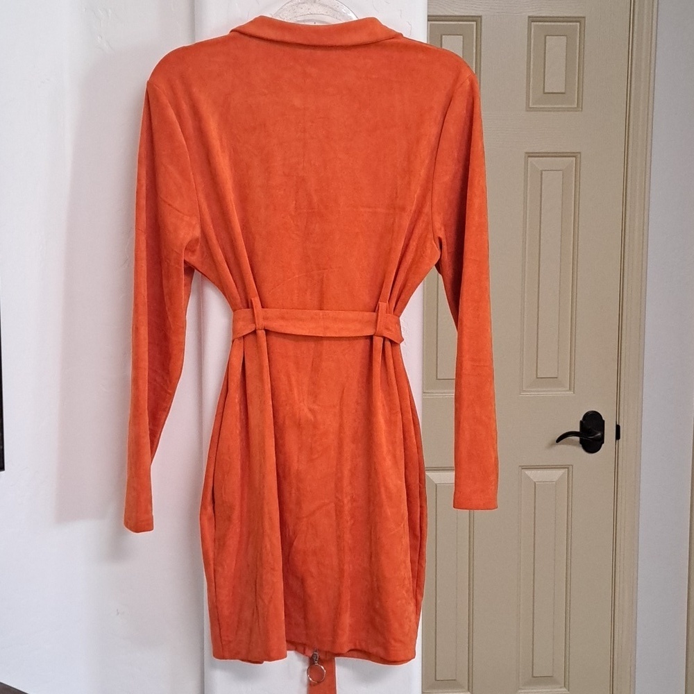 Shein Sxy Belted Zip-Up Dress Flap Detail Orange Size 2X - Picture 10 of 12
